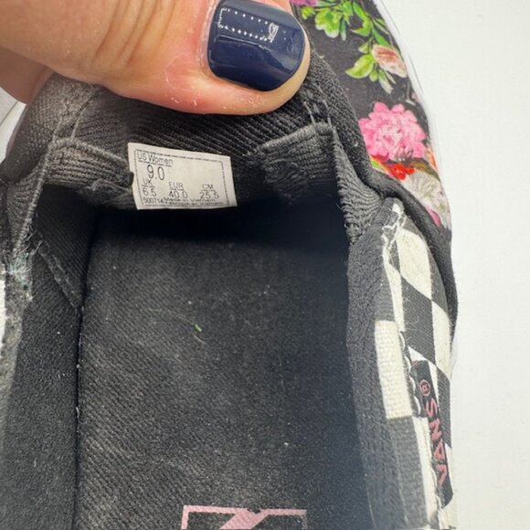 Vans Women's Classic Slip-On Black and White Check / Floral Size 9 - Picture 8 of 8